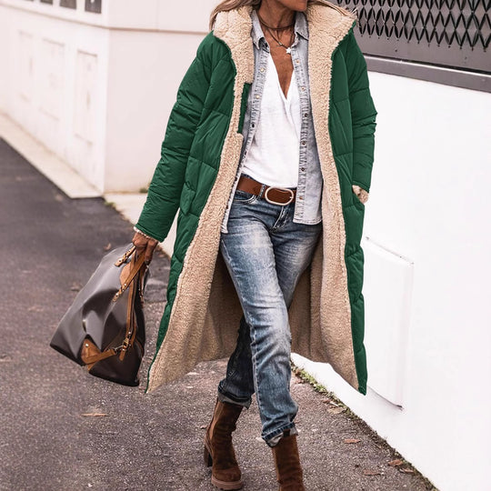 Damen Wintermantel im lässigen Oversized-Stil mit Kapuze und seitlichen Taschen EB