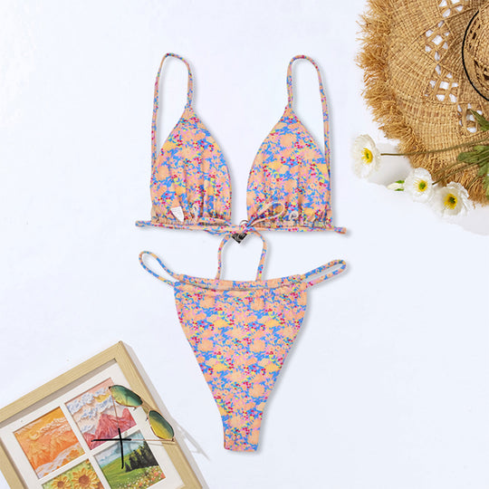 Damen Blumenmuster Triangel-Bikini EB