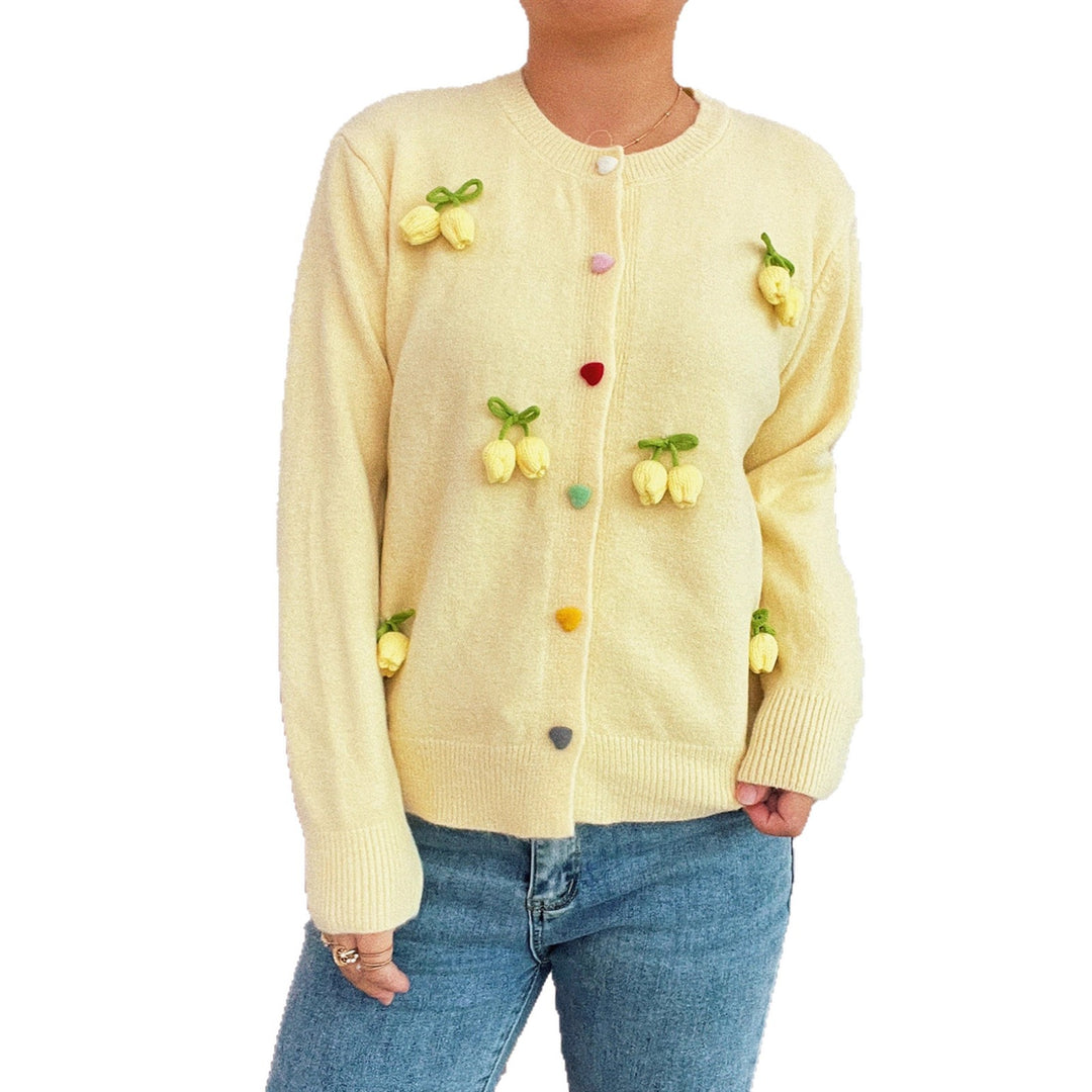 Damen Strickjacke mit fröhlichen Blumenapplikationen EB