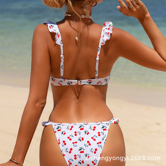 Damen Bikini mit verspieltem Rüschen- und Kirschmuster EB