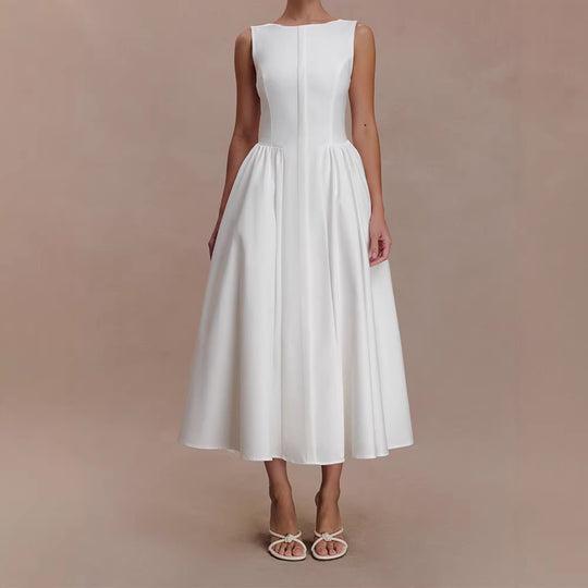 Damen Elegantes Midikleid mit femininen A-Linien-Rock EB