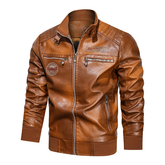 Herren Kunstleder-Bomberjacke im Vintage-Pilotblouson-Stil mit gesteppter Schulterpartie und Reißverschlusstaschen EB
