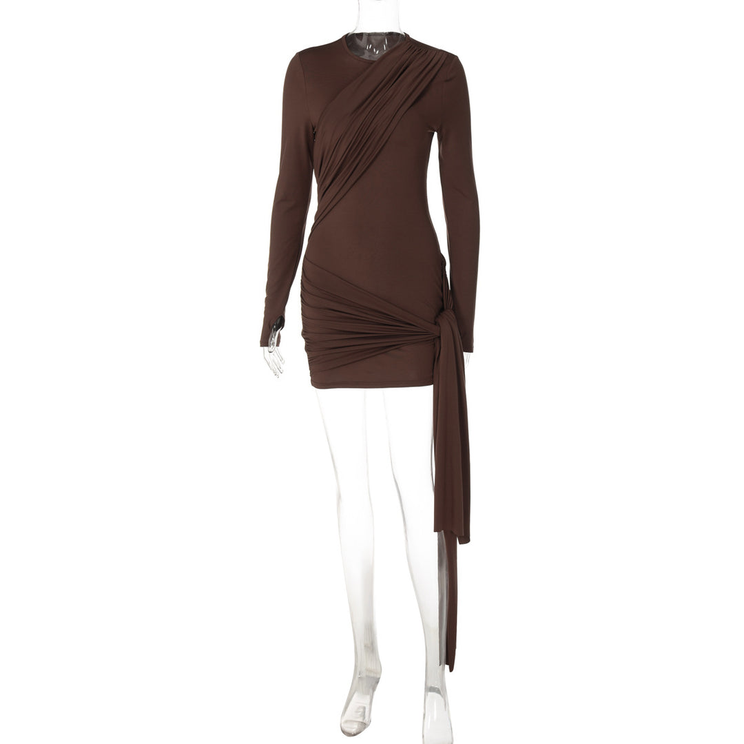 Damen Wickelkleid mit raffinierter Drapierung und langen Ärmeln EB
