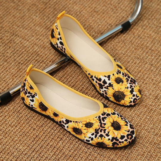Damen Ballerinas mit floralem Muster und flexiblem Fußbett EB