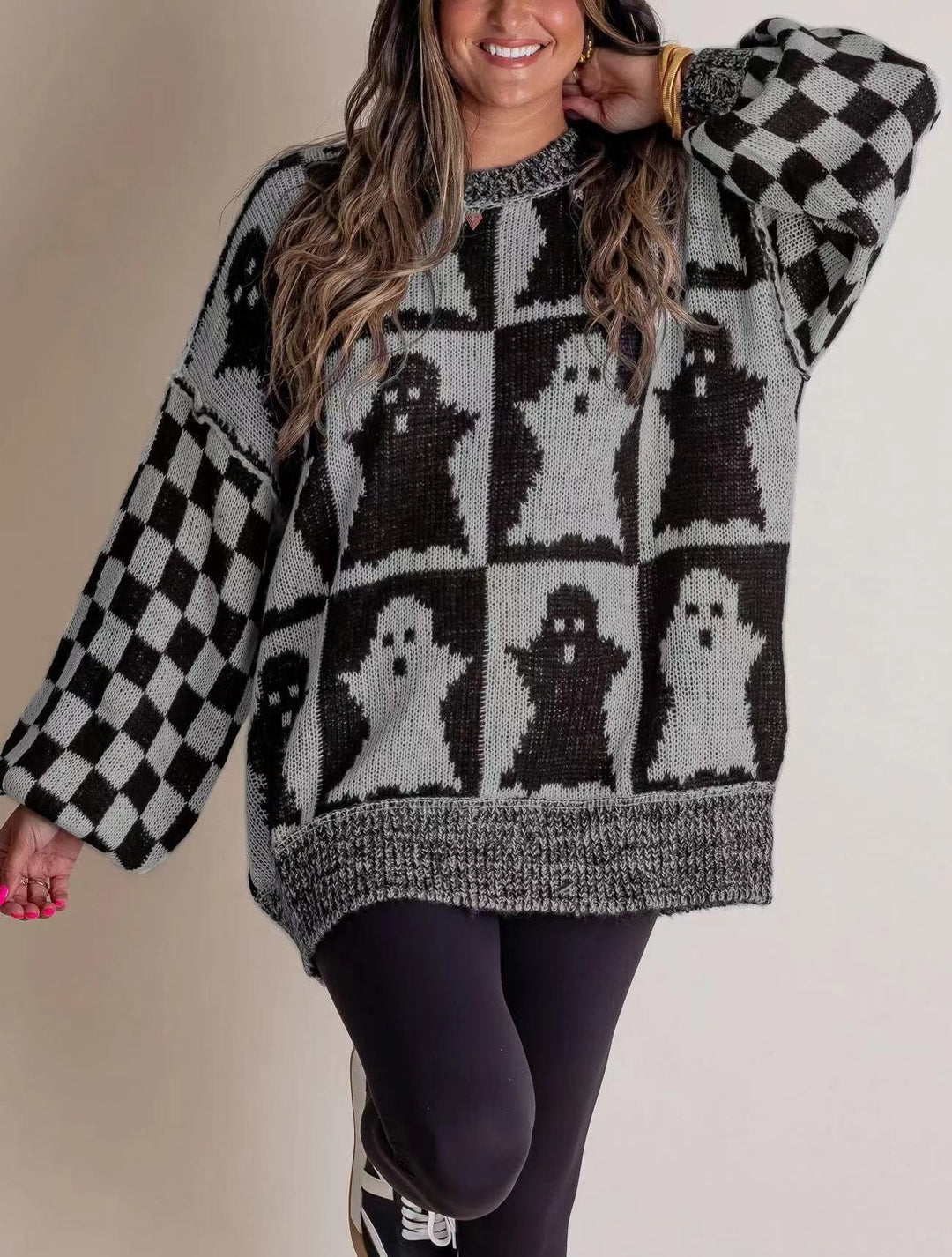 Damen Großer, gemütlicher Strickpullover mit Geisterdesign EB