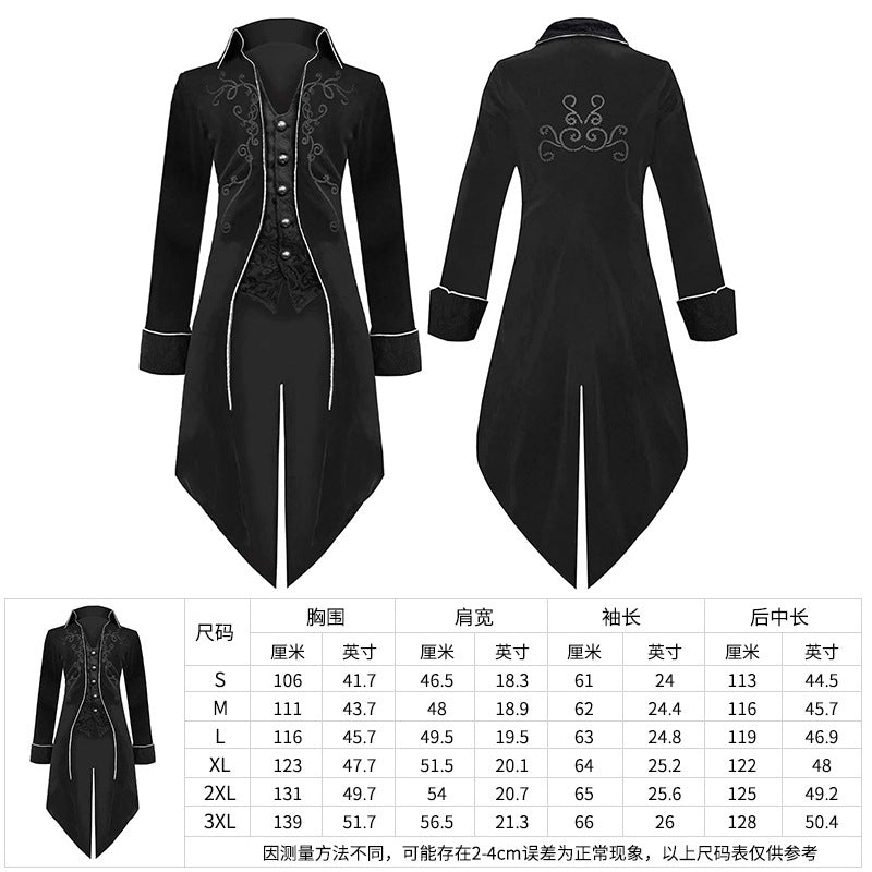 Damen nan viktorianischer Frackmantel mit tailliertem Schnitt, Zierstickerei und asymmetrischer Schleppe Eb