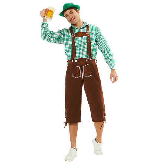 Herren nan traditionelle bayerische Trachtenlederhose knielang mit bestickten Hosenträgern EB