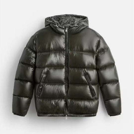 Herren nan steppte Kapuzenjacke mit glänzender Oberfläche, warmer Synthetikfüllung und Zweiwege-Reißverschluss EB