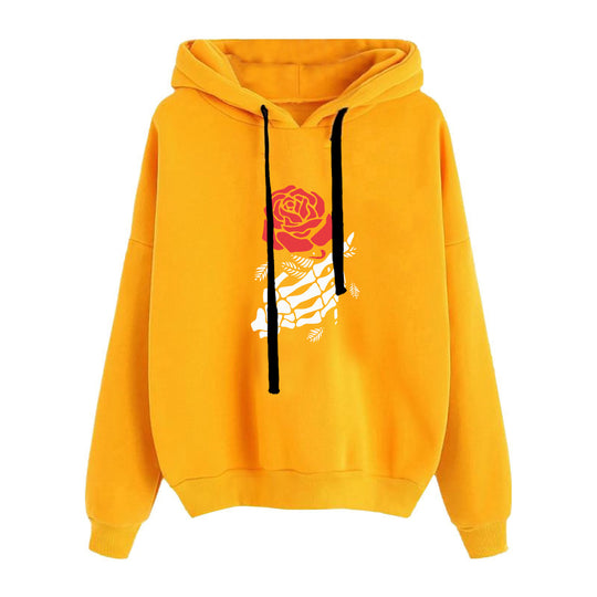 Damen nan lässiger Oversize Kapuzenpullover mit Herz‑und‑Pfotenprint, Kordelzug und gerippten Bündchen EB