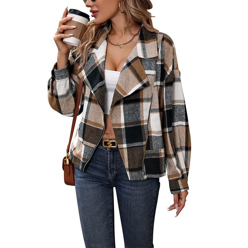 Damen kariertes Blazer-Jackett mit lässigem Schnitt EB