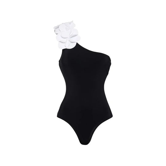 Damen Schwimmanzug mit asymmetrischem Schnitt und floralen Applikationen EB