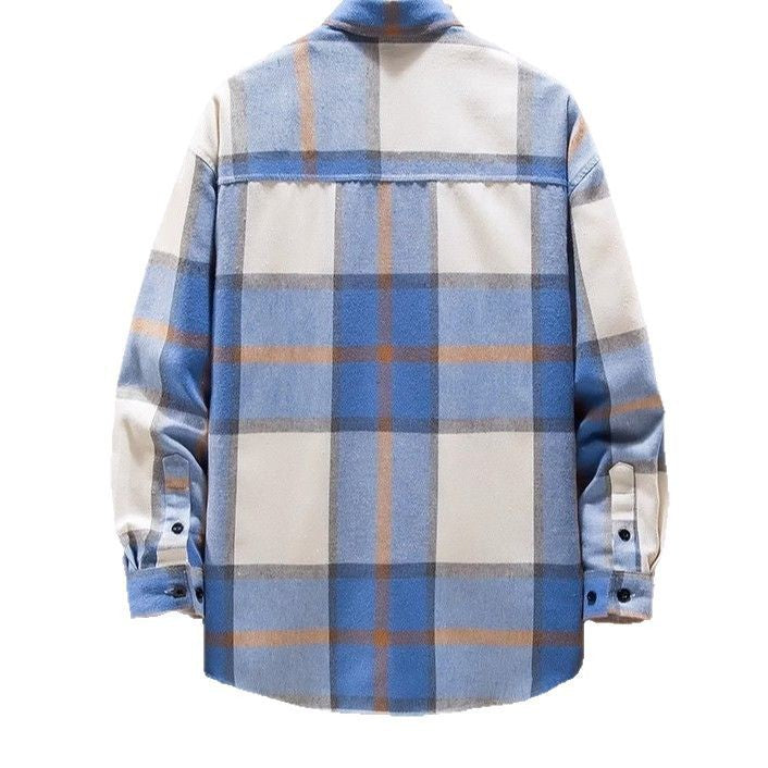 Herren nan oversized kariertes Flanellhemd mit Brusttasche und klassischem Knopfverschluss EB