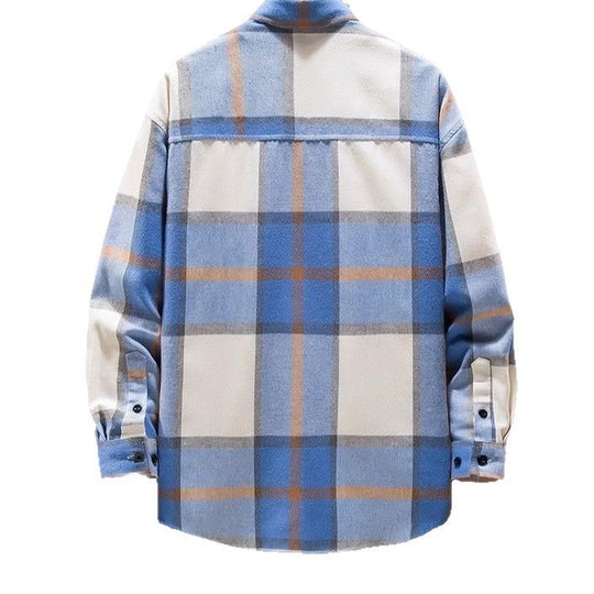 Herren nan oversized kariertes Flanellhemd mit Brusttasche und klassischem Knopfverschluss EB