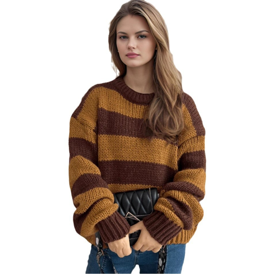 Damen Übergroßer gestreifter Strickpullover EB