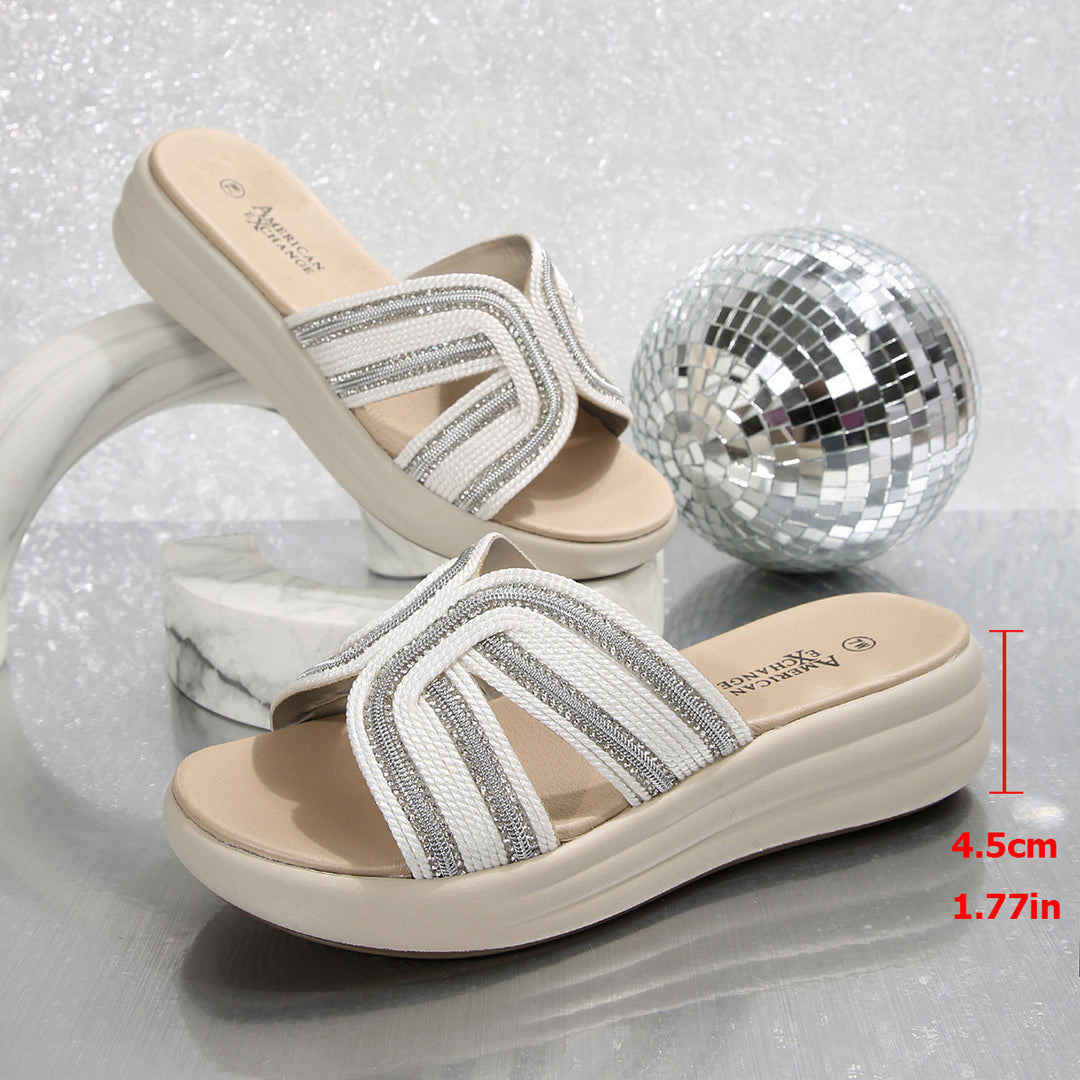 Damen Wedge-Pantoletten mit stilvollen Glitzerakzenten und anatomischem Fußbett EB