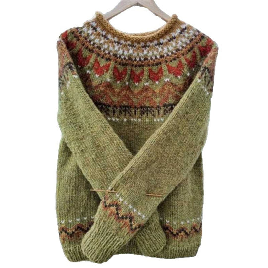 Damen nan Norwegerpullover aus Wollmix mit Rundhalsausschnitt und traditionellem Fair-Isle-Yoke EB