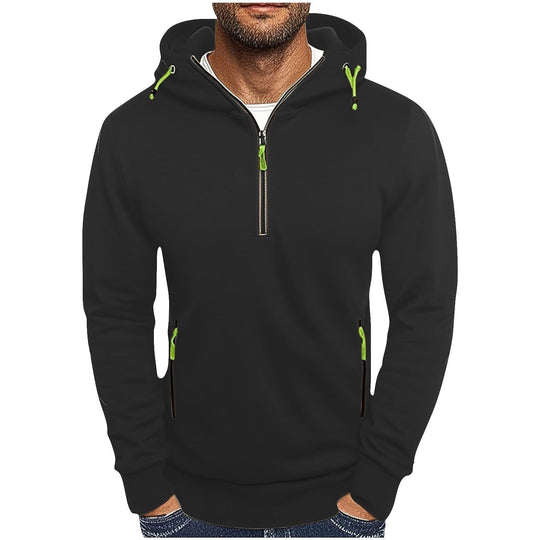 Herren modischer Kapuzenpullover mit zwei Taschen und halbem Reißverschluss EB