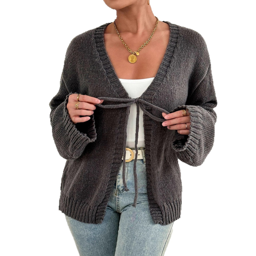 Damen gemütlicher Strickcardigan mit modernem Bindeband EB