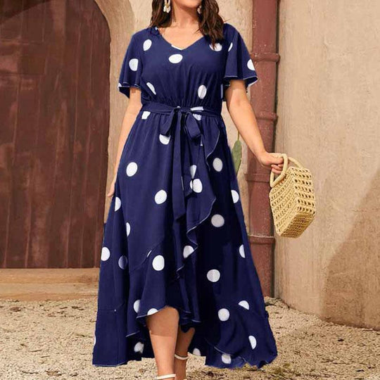 Damen Maxikleid mit verspieltem Punktemuster und tailliertem Gürtel EB