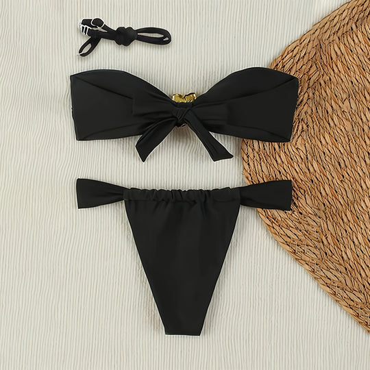 Damen Bandeau-Bikini-Set mit dekorativem Blüten-Detail EB