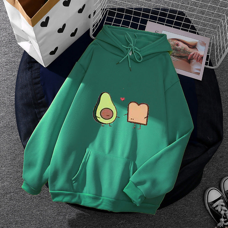 Damen nan gemütlicher Kapuzenpullover mit Avocado‑Toast-Illustration, weichem Fleece-Innenfutter und Kängurutasche EB