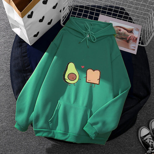 Damen nan gemütlicher Kapuzenpullover mit Avocado‑Toast-Illustration, weichem Fleece-Innenfutter und Kängurutasche EB