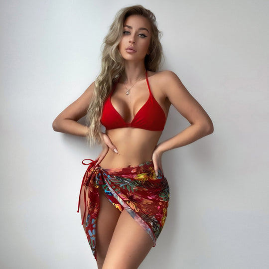 Damen Bikini mit verstellbaren Trägern und floralem Wickelrock EB