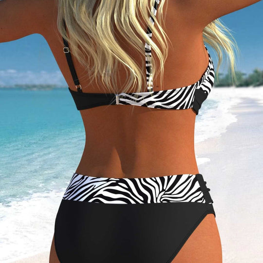 Damen Sportliches Bikini-Set mit Wickeldesign und hohem Bund EB