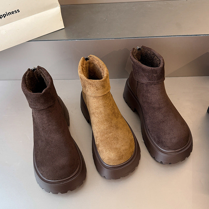 Damen modische Winterstiefeletten mit hohem Plateau und kuscheligem Innenfutter EB