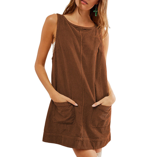 Damen lässiges Jerseykleid mit Taschen und Rundhalsausschnitt EB