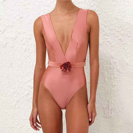 Damen Eleganter Badeanzug mit Blumenapplikation EB