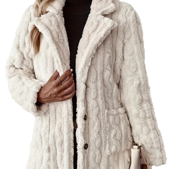 Damen Flauschiger und eleganter Teddy-Mantel mit aufwendiger Struktur EB
