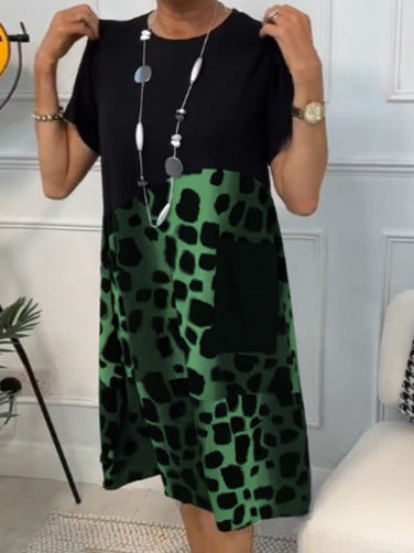 Damen Modisches A-Linie Kleid mit praktischen Taschen und kreativem Muster EB
