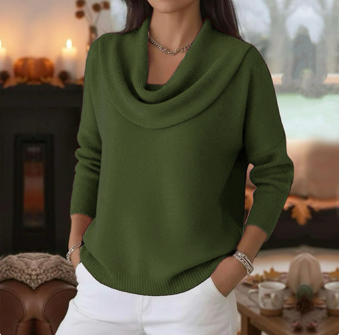 Damen Lässiger Schalkragen-Feinstrickpullover mit überschnittener Schulter und geripptem Saum EB