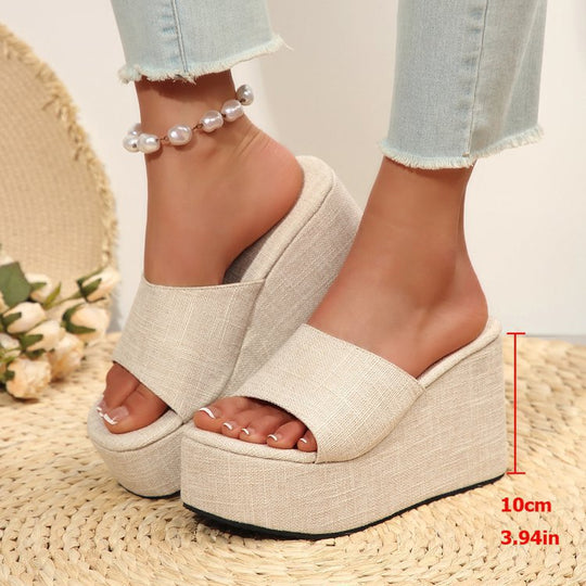 Damen Wedge-Pantoletten mit elegantem Stoffoberteil und komfortablem Fußbett EB