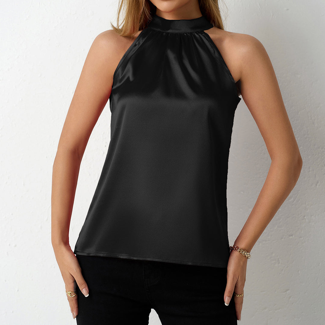Damen Satin-Hochkragenoberteil mit elegantem Schnitt EB