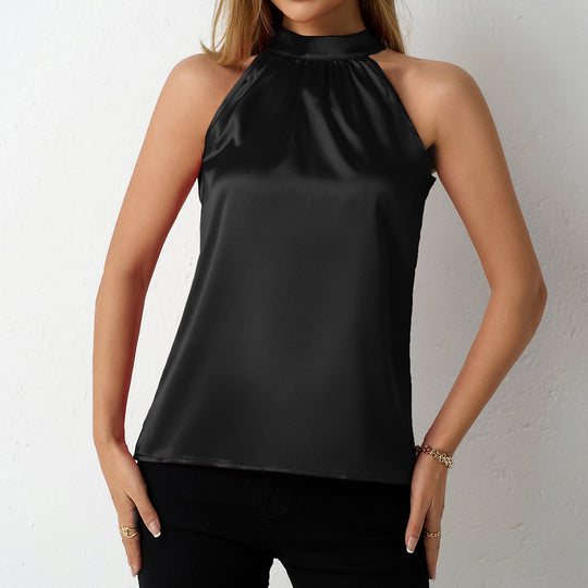 Damen Satin-Hochkragenoberteil mit elegantem Schnitt EB