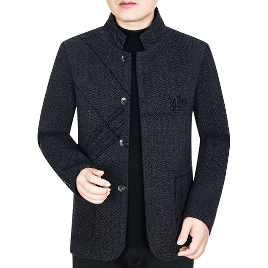 Herren Stehkragen-Mantel aus strukturierter Wollmischung mit schmaler Silhouette EB