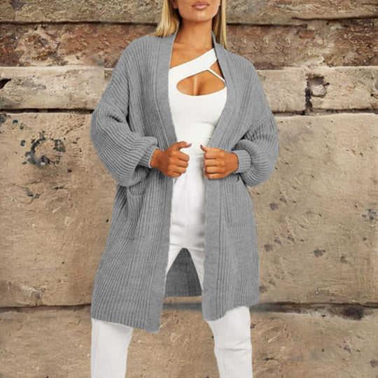 Damen Strickcardigan mit tiefem Schnitt und praktischen Taschen EB