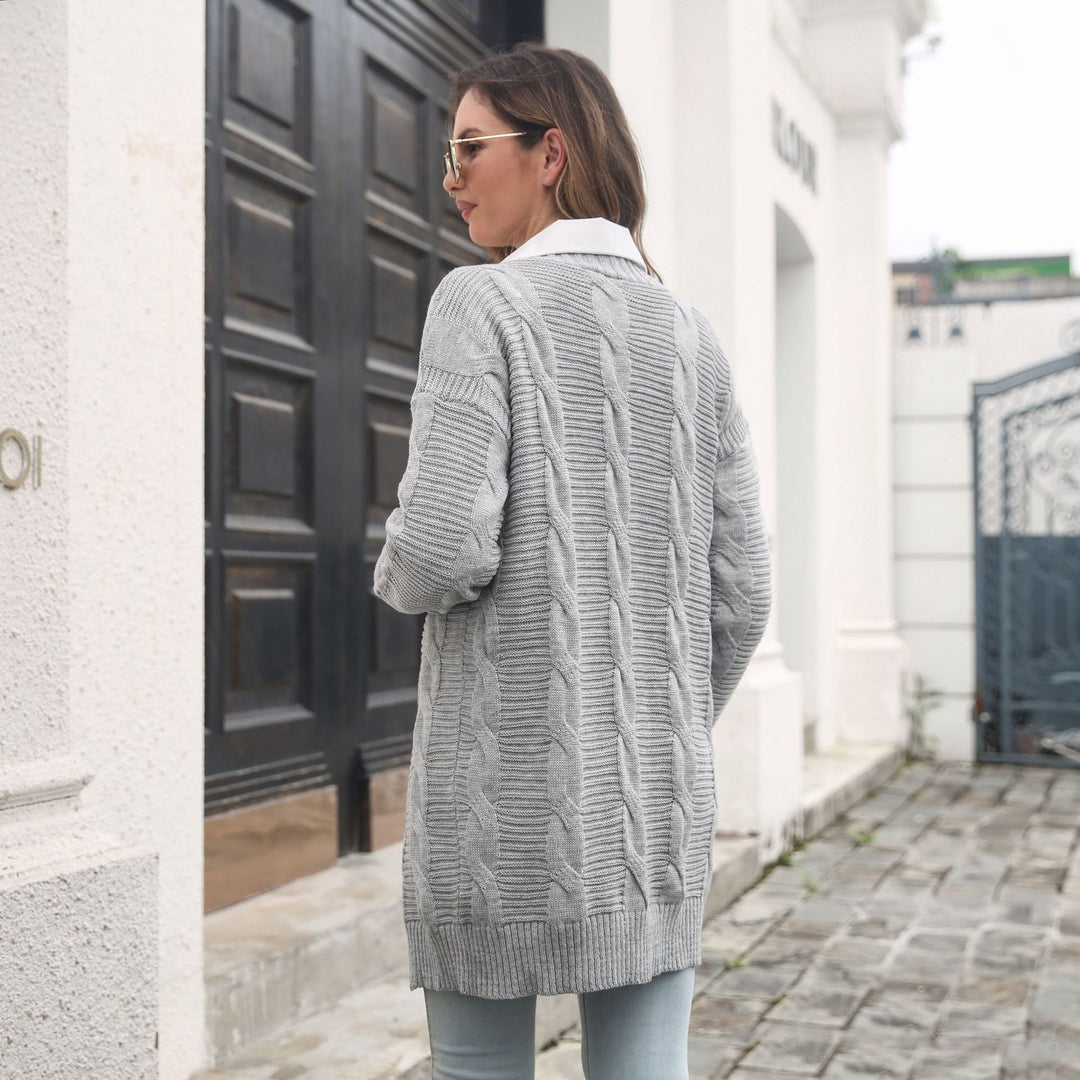 Damen Strickjacke mit strukturiertem Zopfmuster und lässigem Schnitt EB