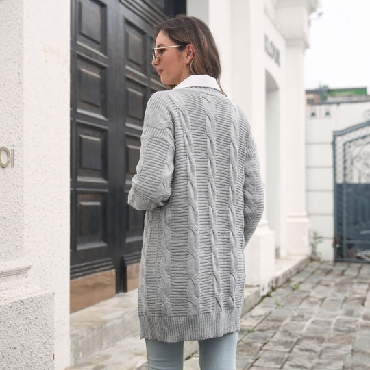 Damen Strickjacke mit strukturiertem Zopfmuster und lässigem Schnitt EB
