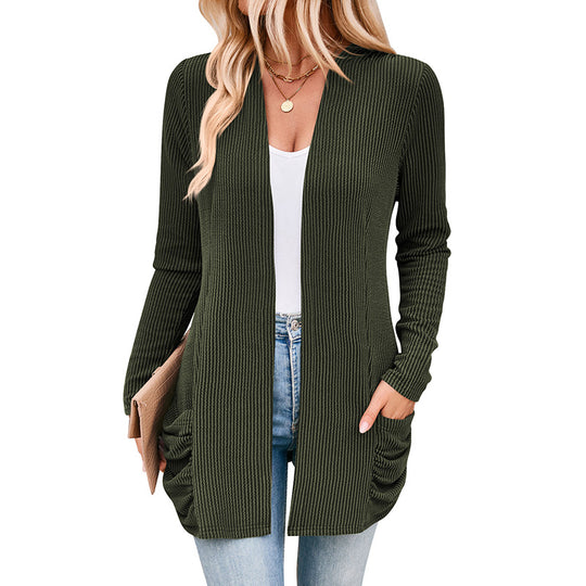 Damen Strickjacke mit Raffung und praktischen Taschen EB