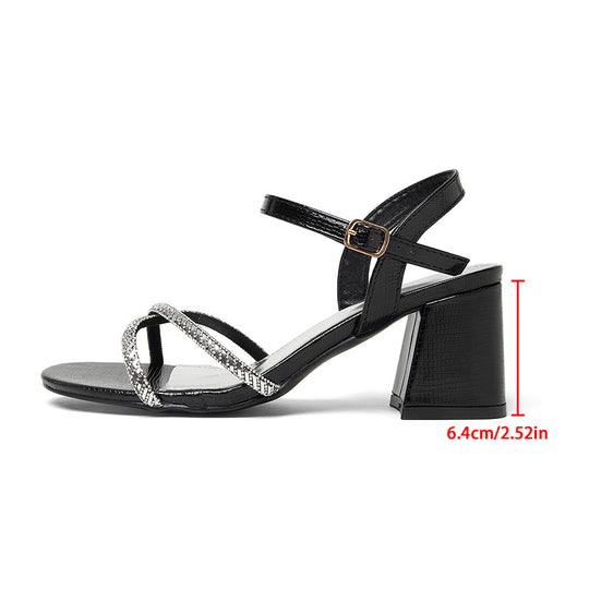 Damen elegante Riemchen-Sandaletten mit glitzerndem Akzent und moderatem Blockabsatz EB
