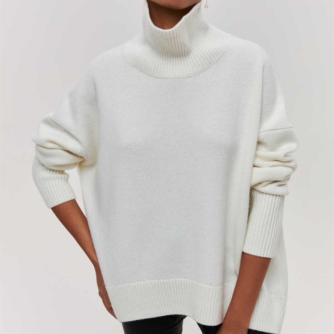 Damen Kuscheliger Oversize Rollkragenpullover mit verdeckten Seitenschlitzen und extra langem Rippbund EB
