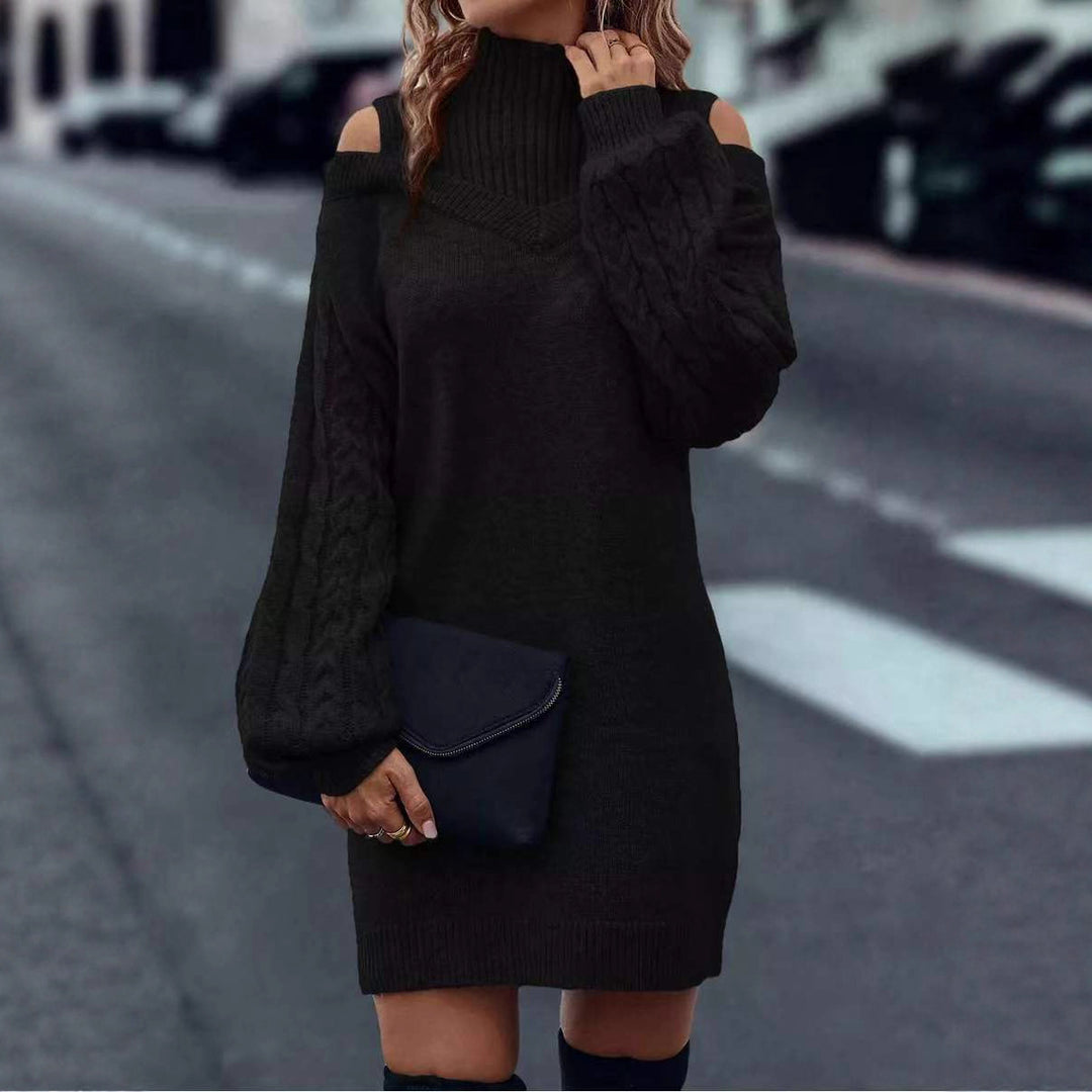 Damen Strickkleid mit offener Schulter und Zopfmuster EB