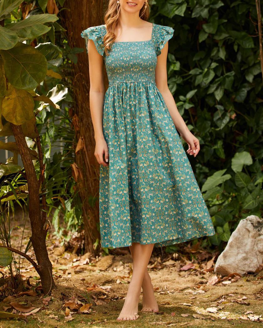 Damen Maxikleid mit tailliertem Schnitt und romantischen Rüschendetails EB