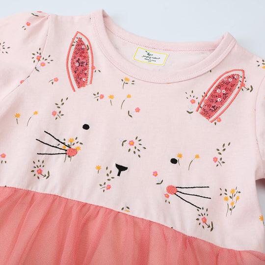 Mädchen Tüllkleid mit Hasenmotiv und floralen Applikationen EB