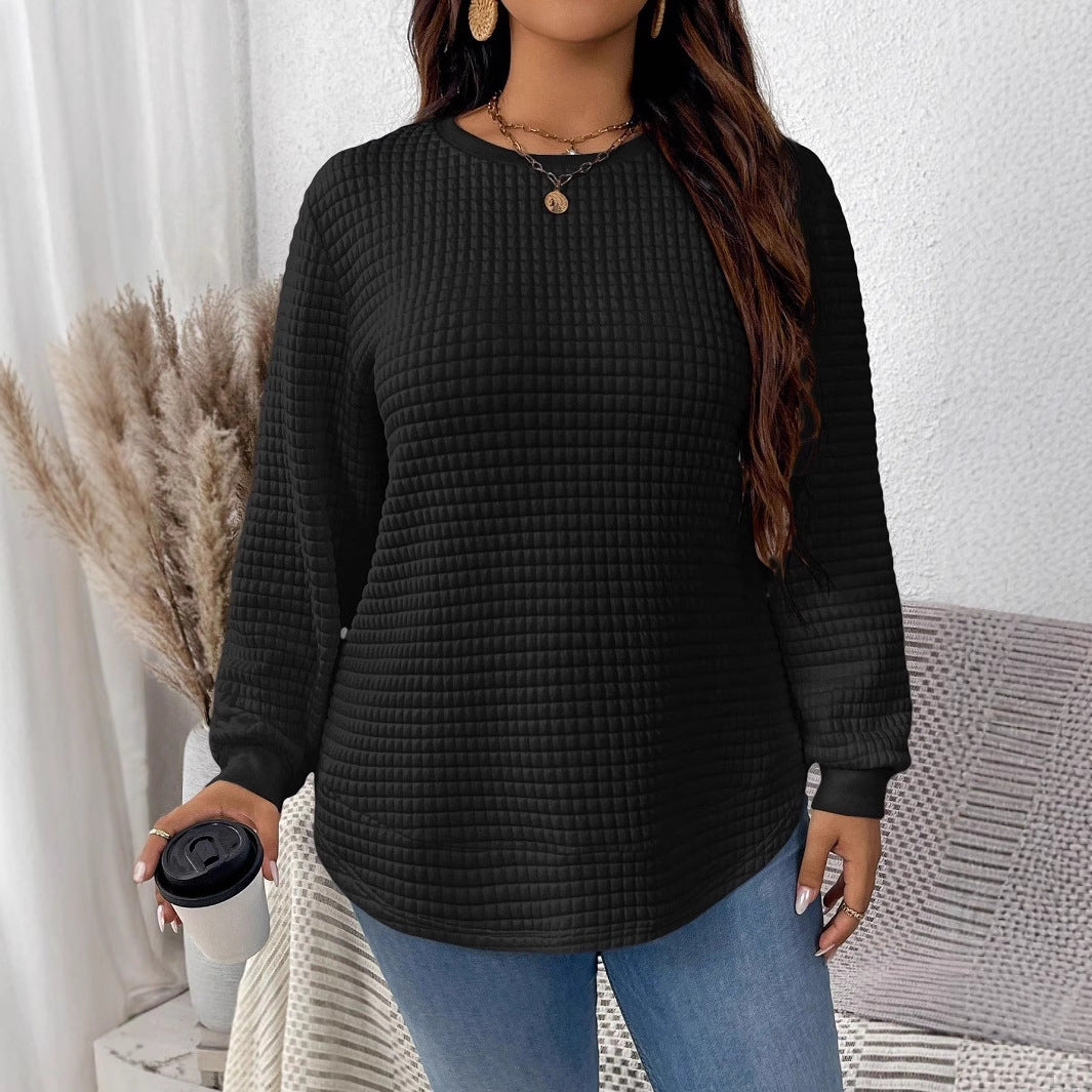 Damen nan Waffelstrick Longsleeve mit Rundhalsausschnitt, leicht A-Linien-Schnitt und gerippten Bündchen EB