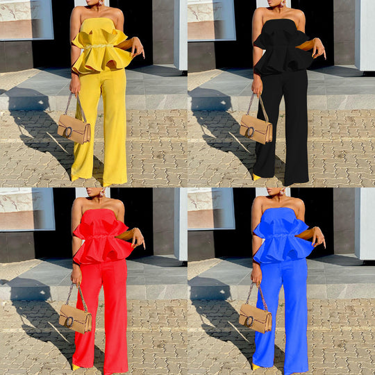 Damen Peplum Jumpsuit mit elegantem Oberteil und weiten Beinen EB