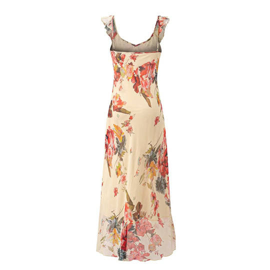 Damen Maxikleid mit zarten Rüschen und floralem Muster EB